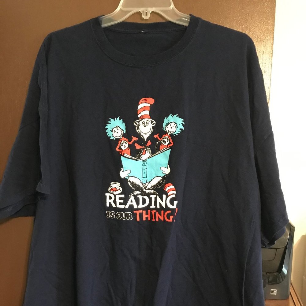 Dr Seuss Reading is Our Thing 4x Navy Shirt Unisex
